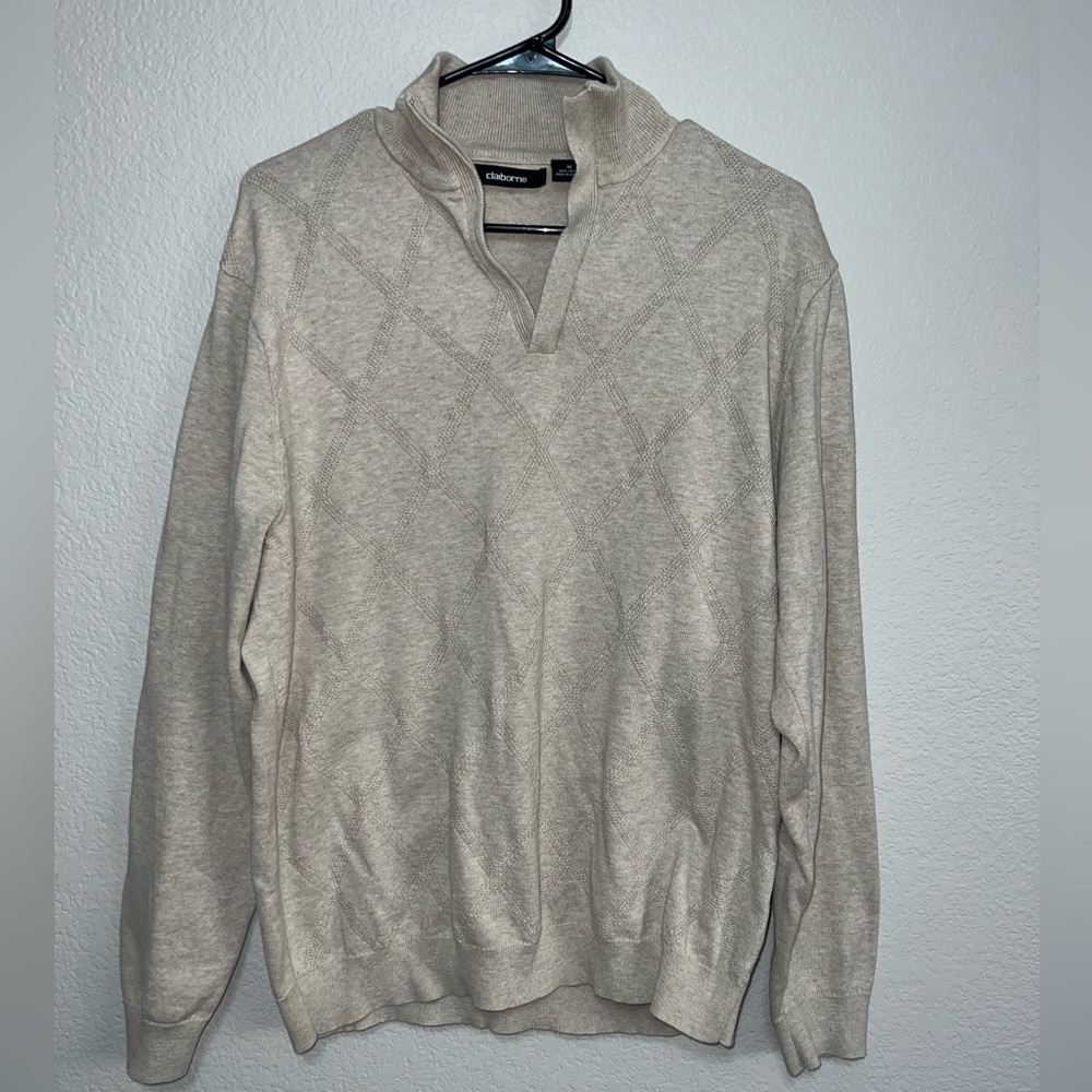 Claiborne Men’s 1/4 zip Cotton pullover Sweater Size Medium Cream color